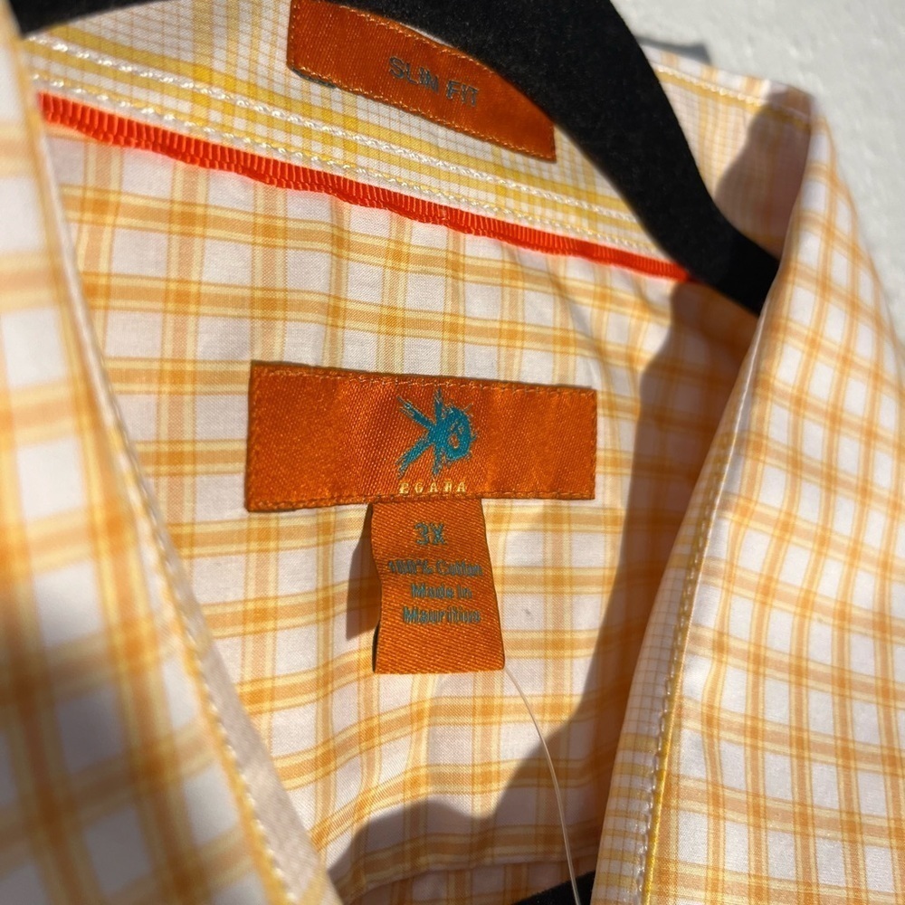 Men’s Egara Orange Checked Print Preppy Button Up Shirt 100% Cotton NWT Size 3X - Picture 5 of 6